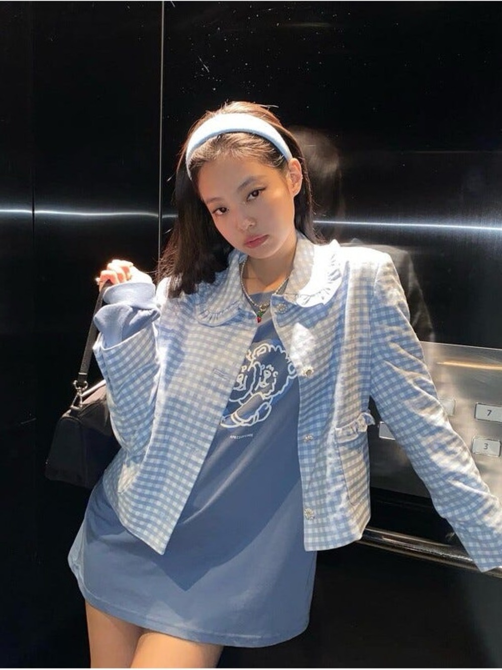 APIECEOFCAKE Blue Bear Graphic Long Sleeve Tee -Blackpink Jennie style
